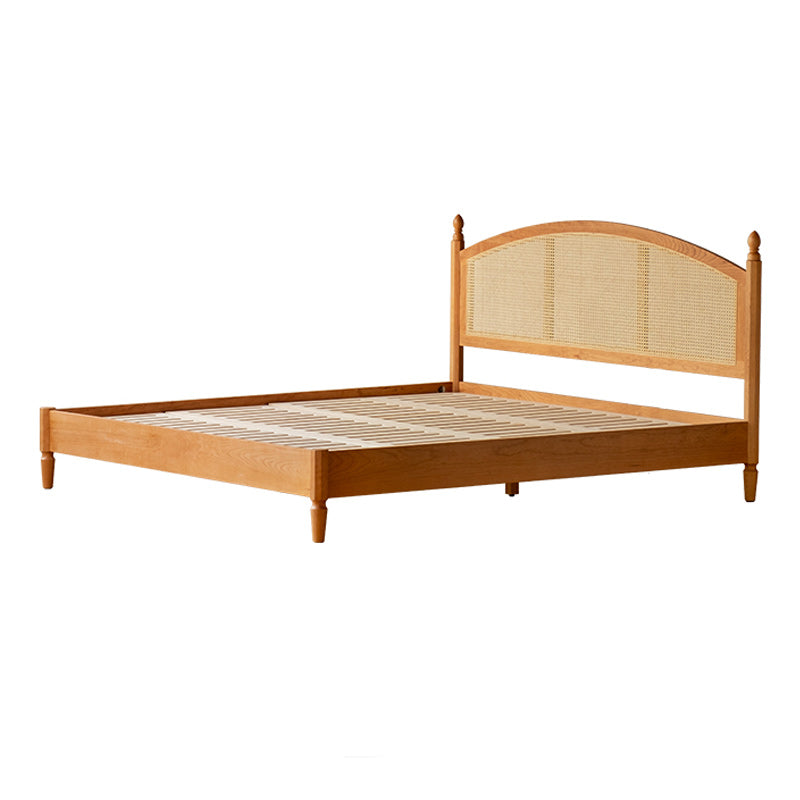Contemporary Standard Bed Cherry Solid Color Bed Frame With Custom Gold Legs