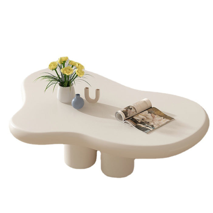 Solid Wood Cream Coffee Table Cloud-Shaped 4 Legs Cocktail Table