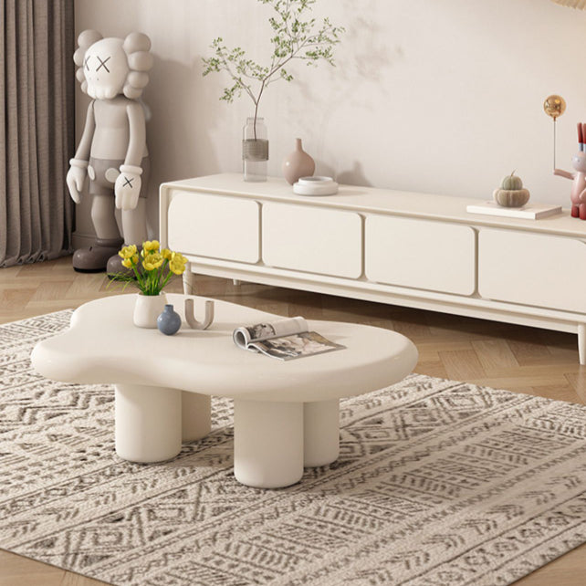 Solid Wood Cream Coffee Table Cloud-Shaped 4 Legs Cocktail Table