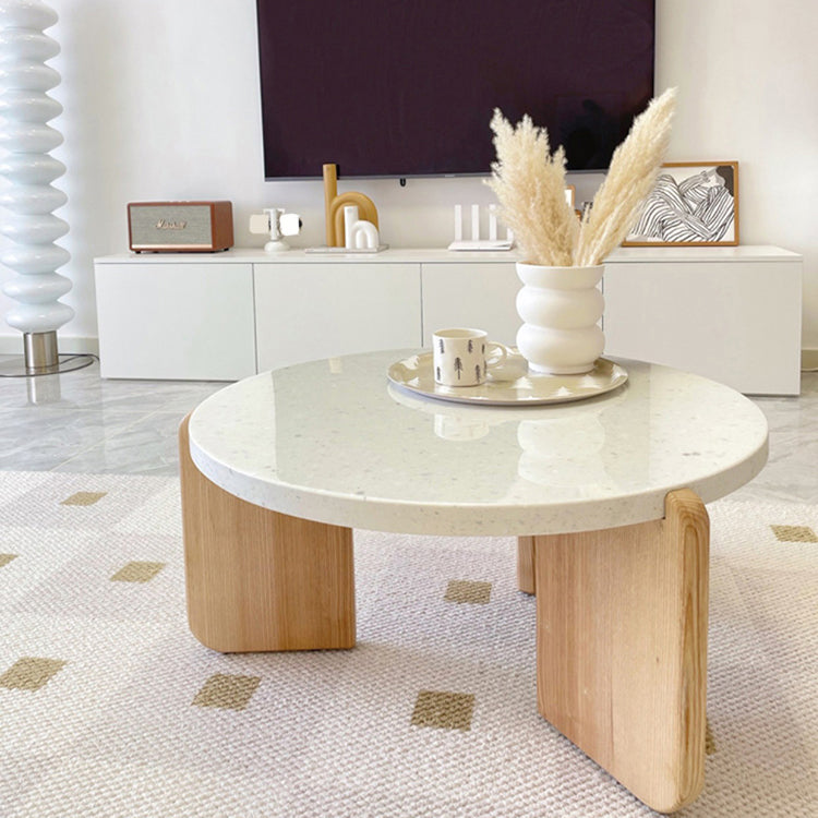 Solid Wood 3 Legs Coffee Table Modern 1 Single Terrazzo Cocktail Table