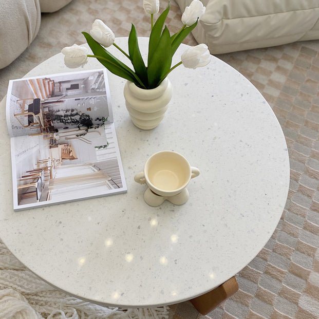 Solid Wood 3 Legs Coffee Table Modern 1 Single Terrazzo Cocktail Table