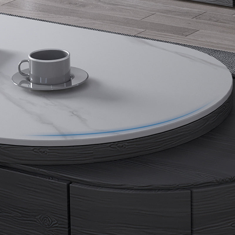 Slate and Wood Coffee Table Oval Single Coffee Table with Storage Drawers