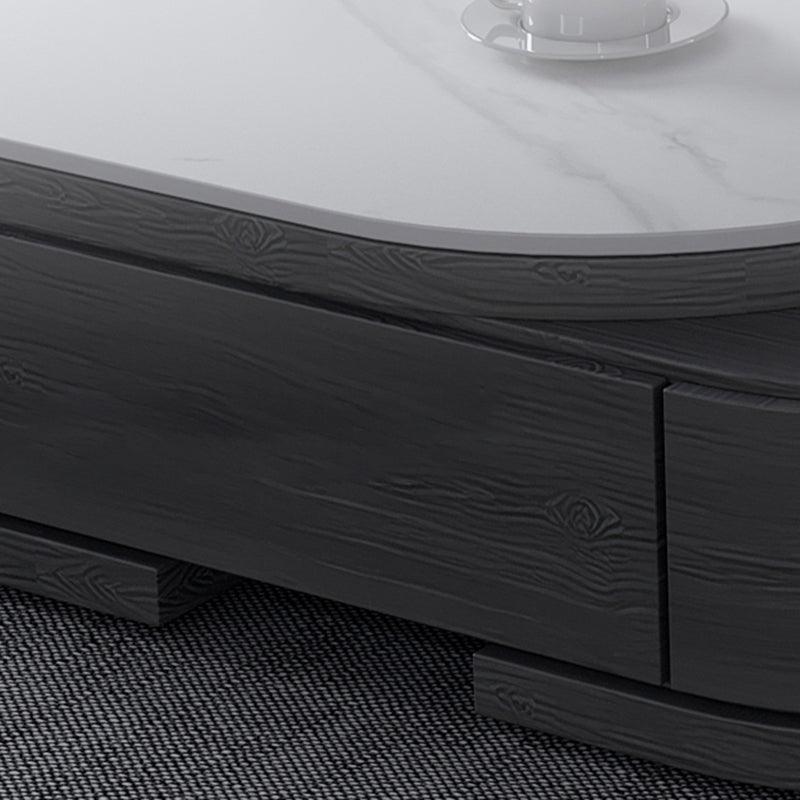 Slate and Wood Coffee Table Oval Single Coffee Table with Storage Drawers