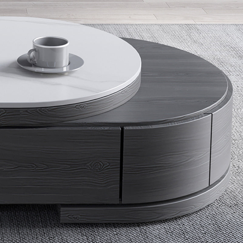 Slate and Wood Coffee Table Oval Single Coffee Table with Storage Drawers
