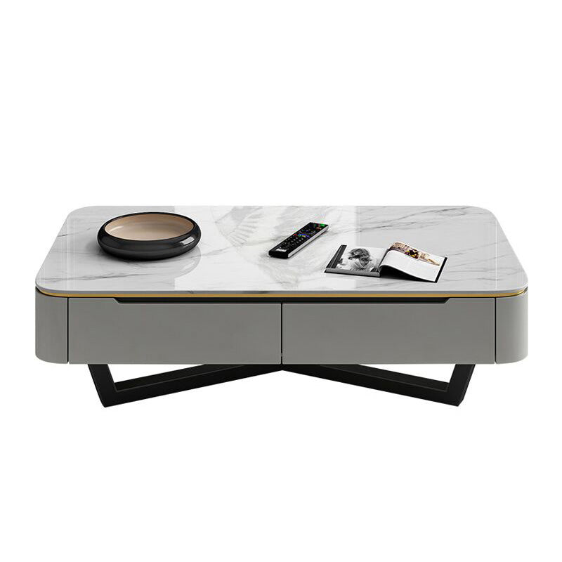 Slate and Marble Coffee Table Rectangle Modern Single Coffee Table with 4 Drawers