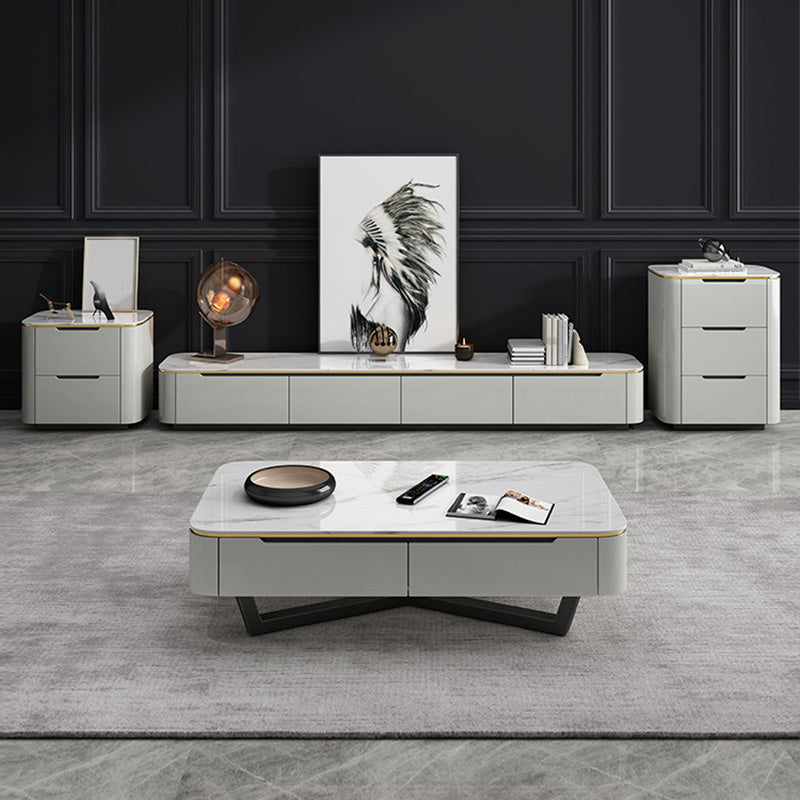 Slate and Marble Coffee Table Rectangle Modern Single Coffee Table with 4 Drawers