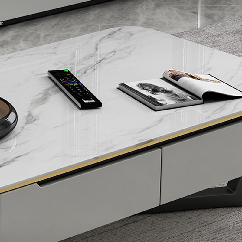 Slate and Marble Coffee Table Rectangle Modern Single Coffee Table with 4 Drawers