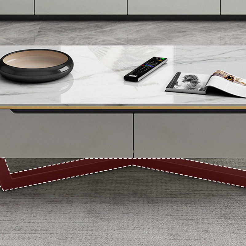 Slate and Marble Coffee Table Rectangle Modern Single Coffee Table with 4 Drawers