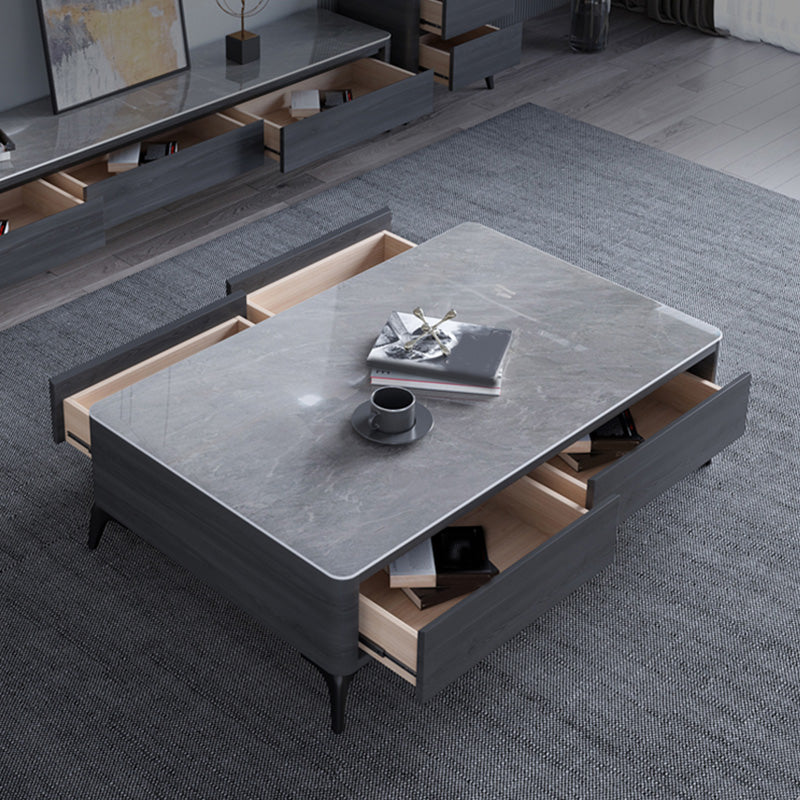 Slate Rectangle Modern Coffee Table 4 Legs Single Coffee Table with 4 Drawers