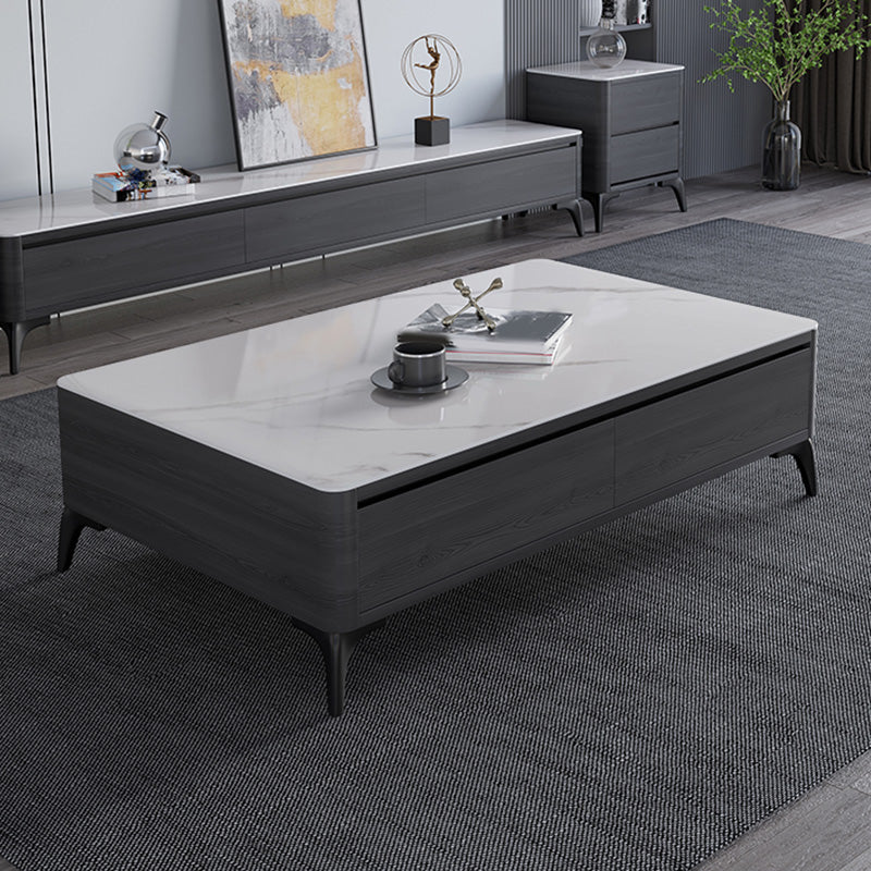 Slate Rectangle Modern Coffee Table 4 Legs Single Coffee Table with 4 Drawers