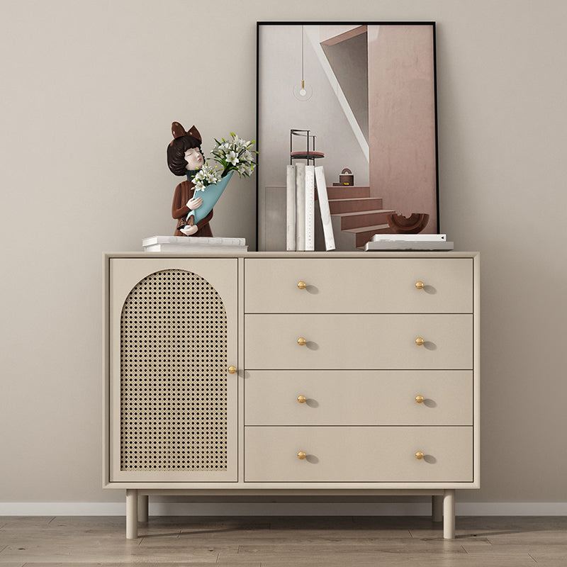 Contemporary Solid Wood Accent Cabinet Beige 2/4-Drawer Chest with Rattan Accent