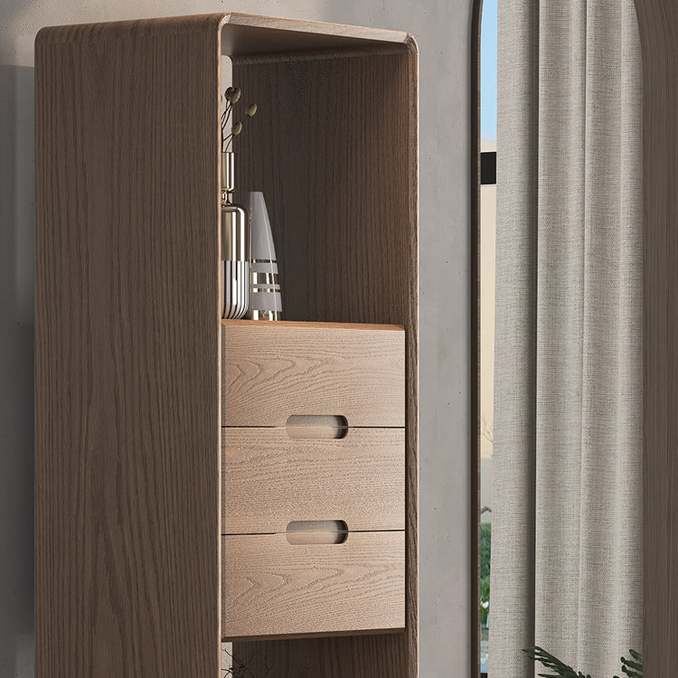 74" Tall Solid Wood Storage Cabinet Brown Drawers Included Chest with Shelves