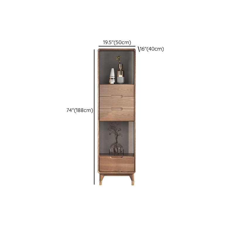 74" Tall Solid Wood Storage Cabinet Brown Drawers Included Chest with Shelves