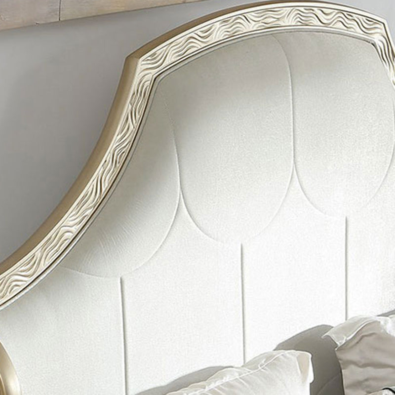 Modern Upholstered Headboard Bed Solid Wood Standard Bed Camelback