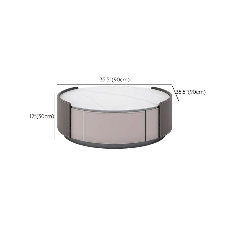 Slate and Leather Drum Coffee Table Modern Round Cocktail Table Set with Storage