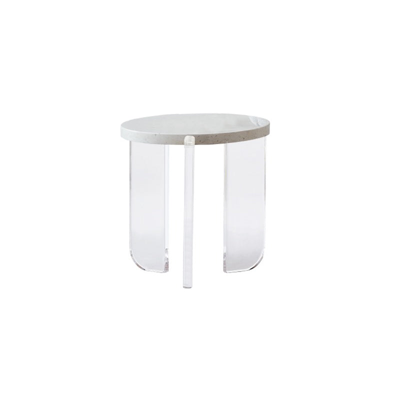 Contemporary Round Terrazzo Coffee Table in White Acrylic Legs 1 Single Cocktail Table