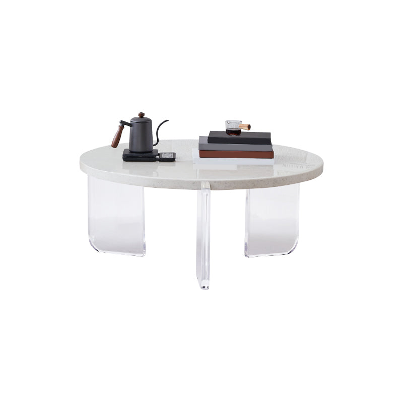 Contemporary Round Terrazzo Coffee Table in White Acrylic Legs 1 Single Cocktail Table