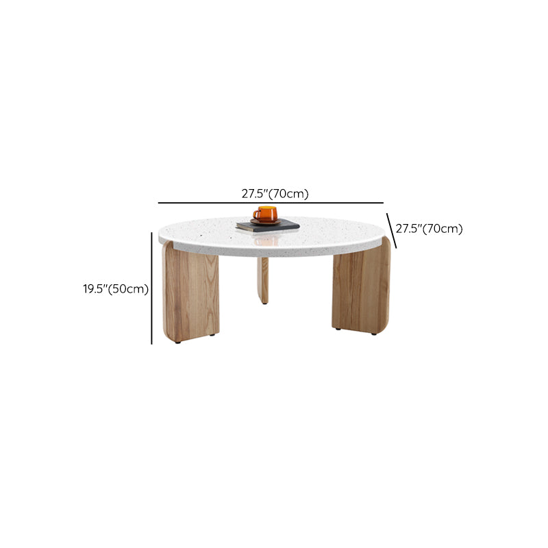 Modern Minimalist Round Coffee Table 3 Legs Terrazzo Cocktail Table in White