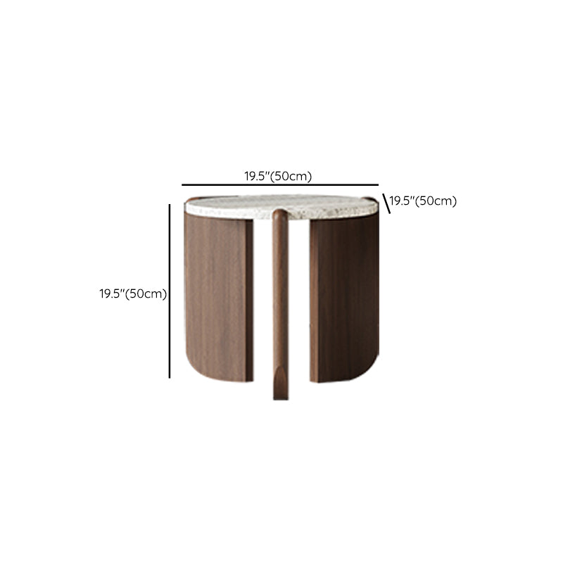 White Round Coffee Table Terrazzo and Pine Wood Cocktail Table Set