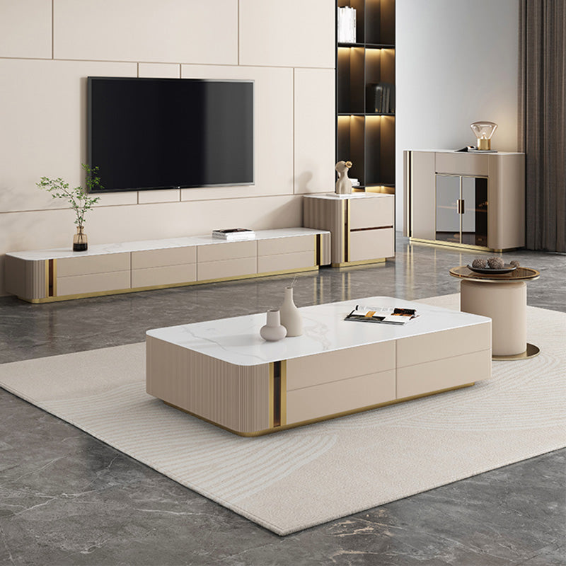 Slate Rectangular Coffee Table White Coffee Table Set with Drawer