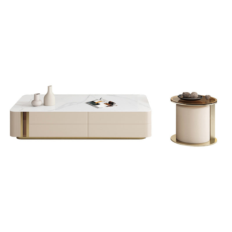 Slate Rectangular Coffee Table White Coffee Table Set with Drawer