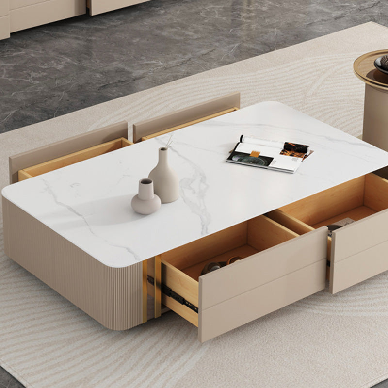 Slate Rectangular Coffee Table White Coffee Table Set with Drawer