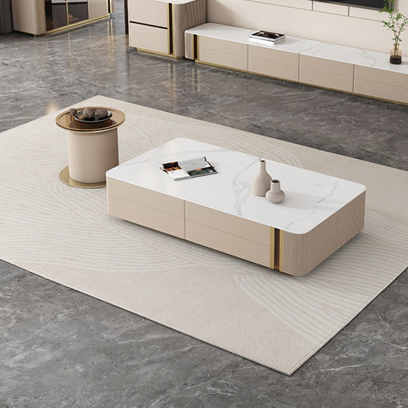 Slate Rectangular Coffee Table White Coffee Table Set with Drawer