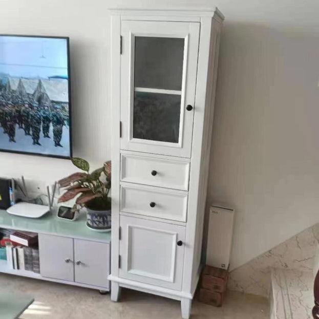 Contemporary Solid Wood Side Cabinet 2-Door and 2-Drawer Water Resistant Chest in White