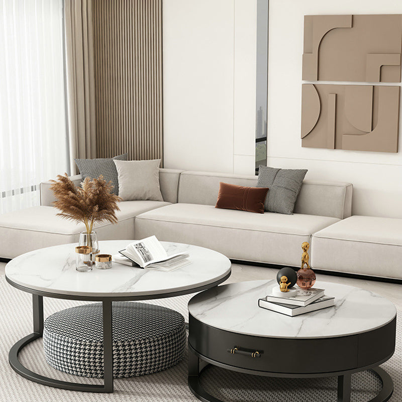Slate Coffee Table Set Frame Cocktail Table with Storage Drawers