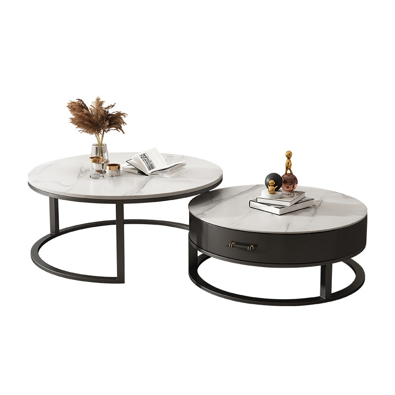 Slate Coffee Table Set Frame Cocktail Table with Storage Drawers