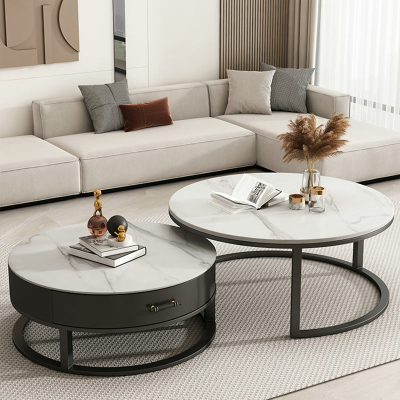 Slate Coffee Table Set Frame Cocktail Table with Storage Drawers