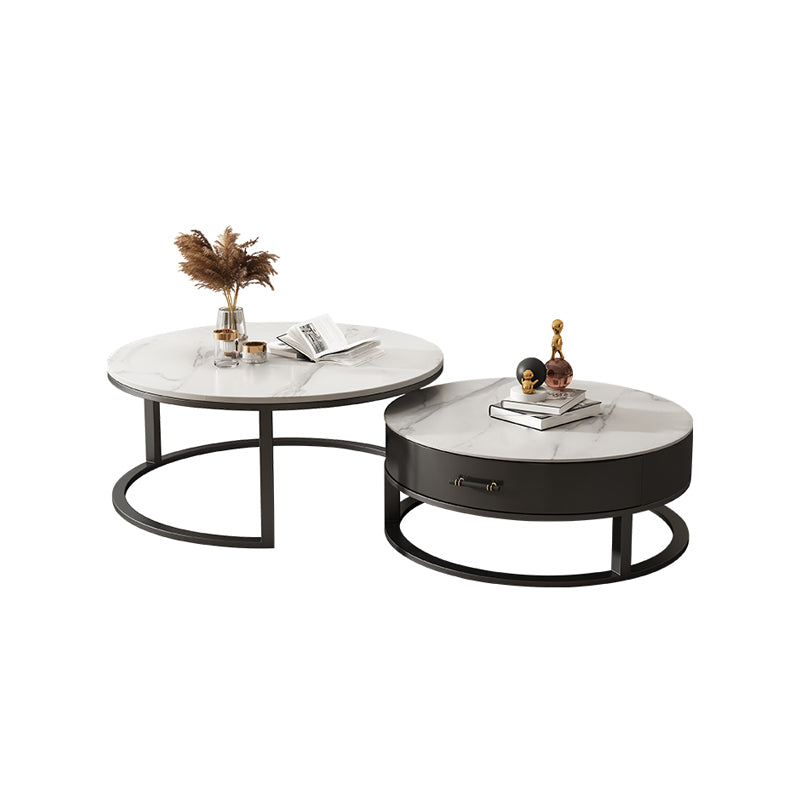 Slate Coffee Table Set Frame Cocktail Table with Storage Drawers