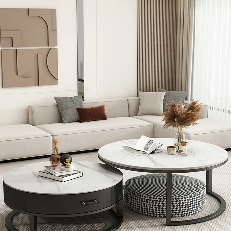 Slate Coffee Table Set Frame Cocktail Table with Storage Drawers