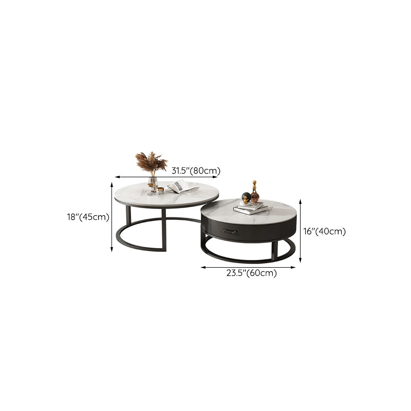 Slate Coffee Table Set Frame Cocktail Table with Storage Drawers