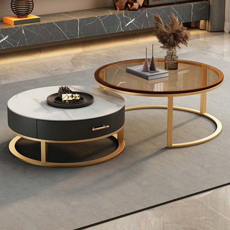 Glass Top Coffee Table Set Frame Cocktail Table with Storage Drawers