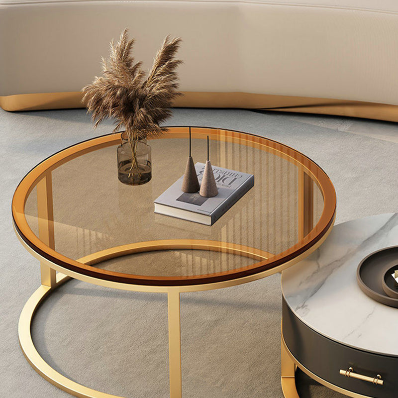 Glass Top Coffee Table Set Frame Cocktail Table with Storage Drawers
