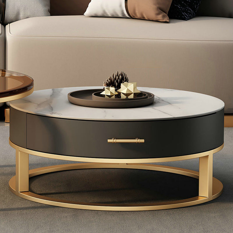 Glass Top Coffee Table Set Frame Cocktail Table with Storage Drawers