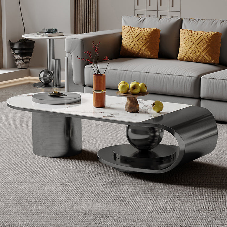 Glam Slate Cocktail Table Stainless Steel Abstract Coffee Table