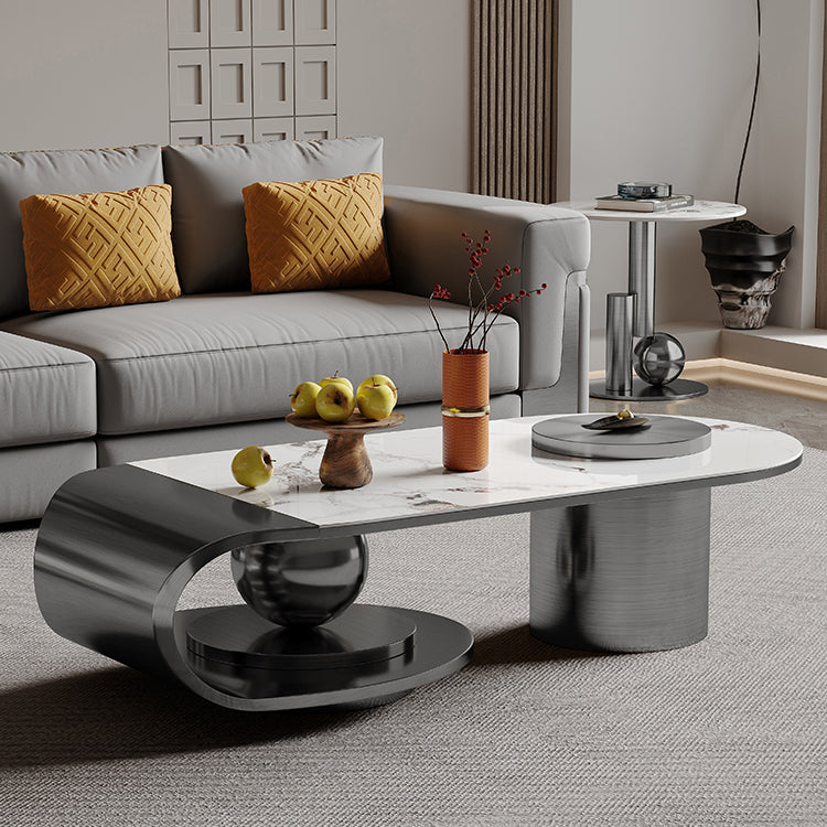 Glam Slate Cocktail Table Stainless Steel Abstract Coffee Table