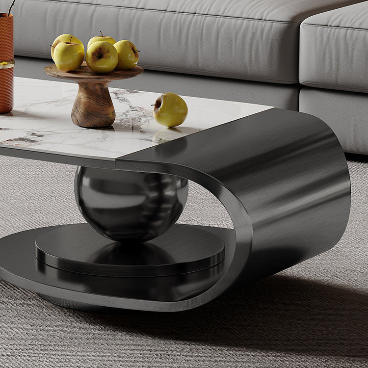 Glam Slate Cocktail Table Stainless Steel Abstract Coffee Table
