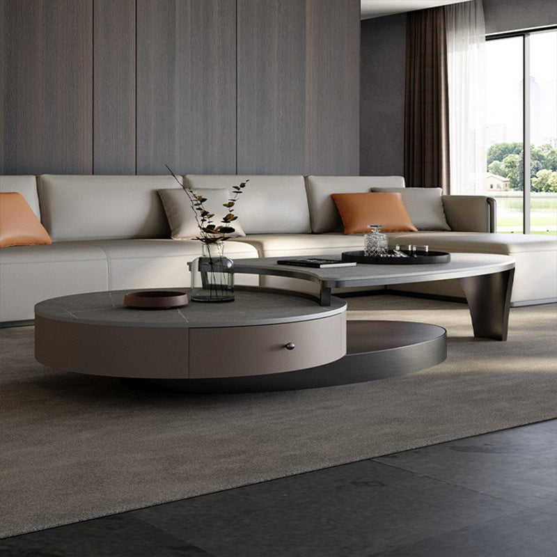 Slate Nesting Coffee Table Set Pedestal Coffee Table with 2 Drawers