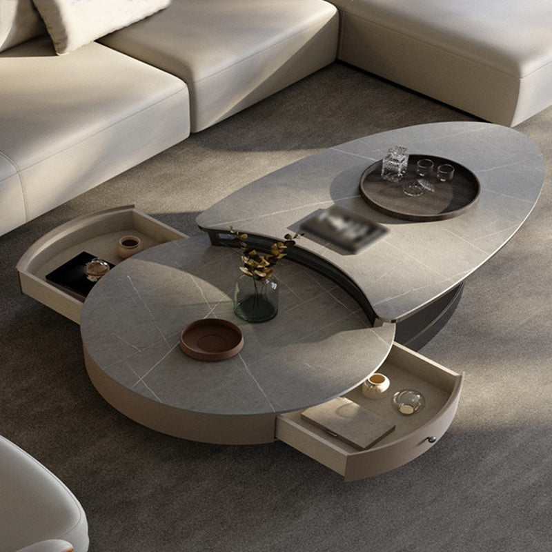 Slate Nesting Coffee Table Set Pedestal Coffee Table with 2 Drawers