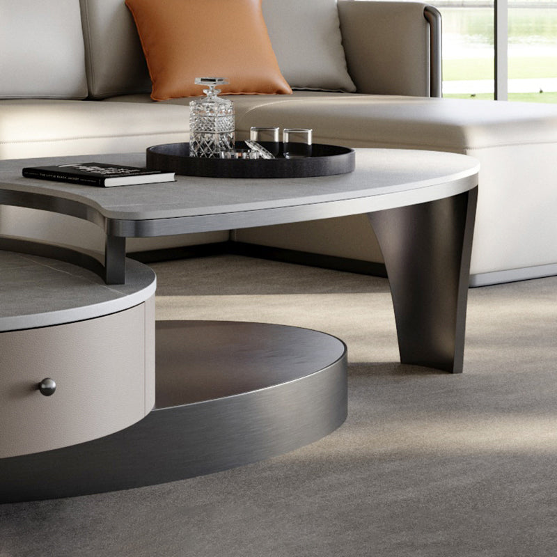 Slate Nesting Coffee Table Set Pedestal Coffee Table with 2 Drawers