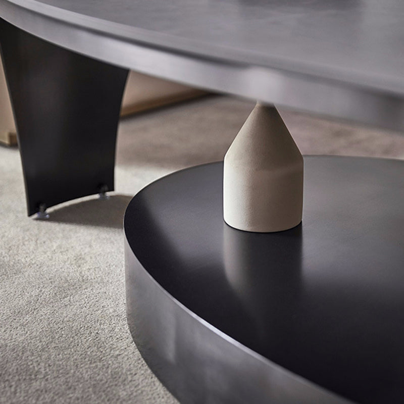 Slate Nesting Coffee Table Set Pedestal Coffee Table with 2 Drawers