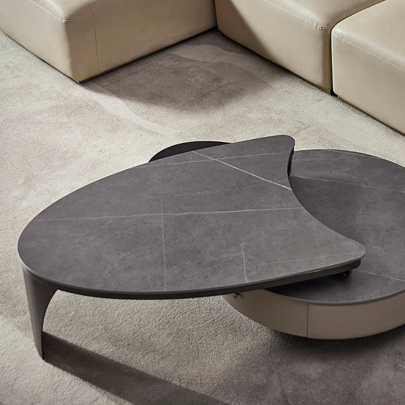 Slate Nesting Coffee Table Set Pedestal Coffee Table with 2 Drawers