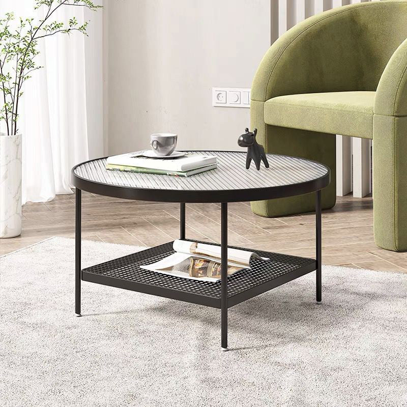 17"H Tropical Coffee Table Glass Top Cocktail Table with Storage