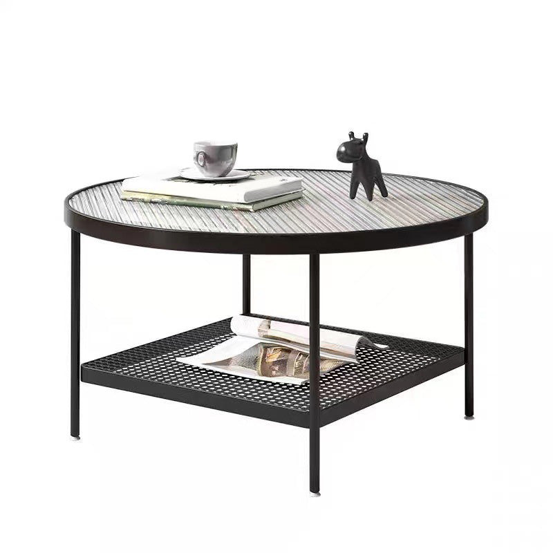 17"H Tropical Coffee Table Glass Top Cocktail Table with Storage