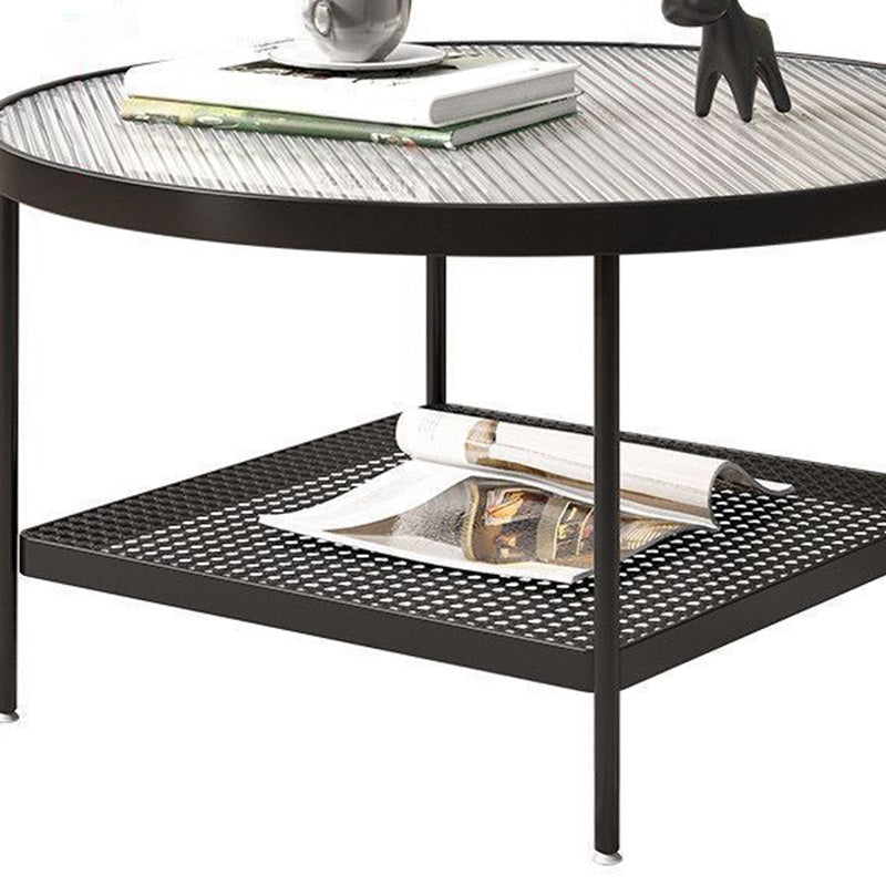 17"H Tropical Coffee Table Glass Top Cocktail Table with Storage