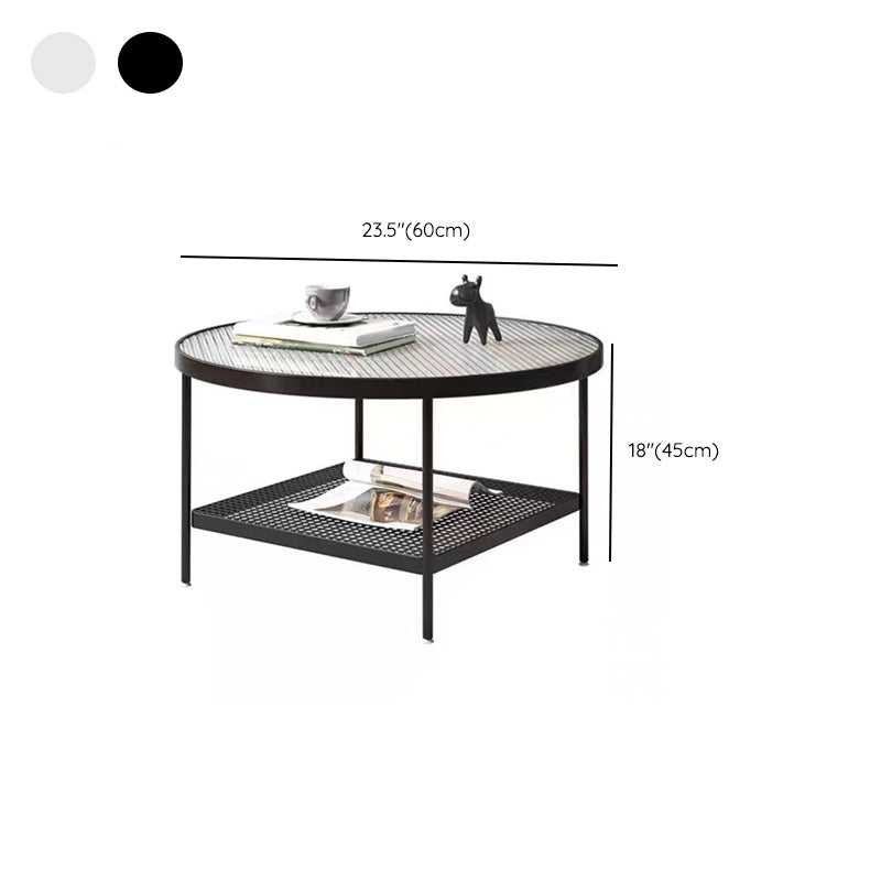 17"H Tropical Coffee Table Glass Top Cocktail Table with Storage
