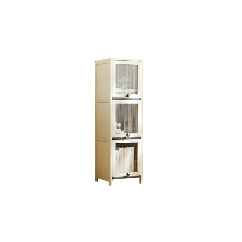 Contemporary Bamboo Accent Cabinet in White 12.6" D Chest with Glass Paned